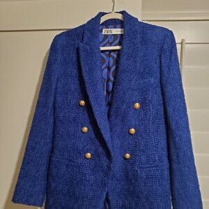 Zara bloggers favorite blue textured blazer xs